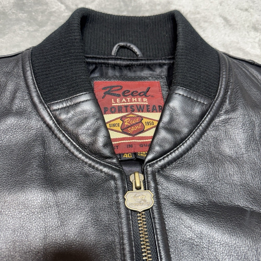 Vintage Reed Leather Corvette Heritage Jacket Men's 40 Black Bomber Embroidered - Picture 6 of 10